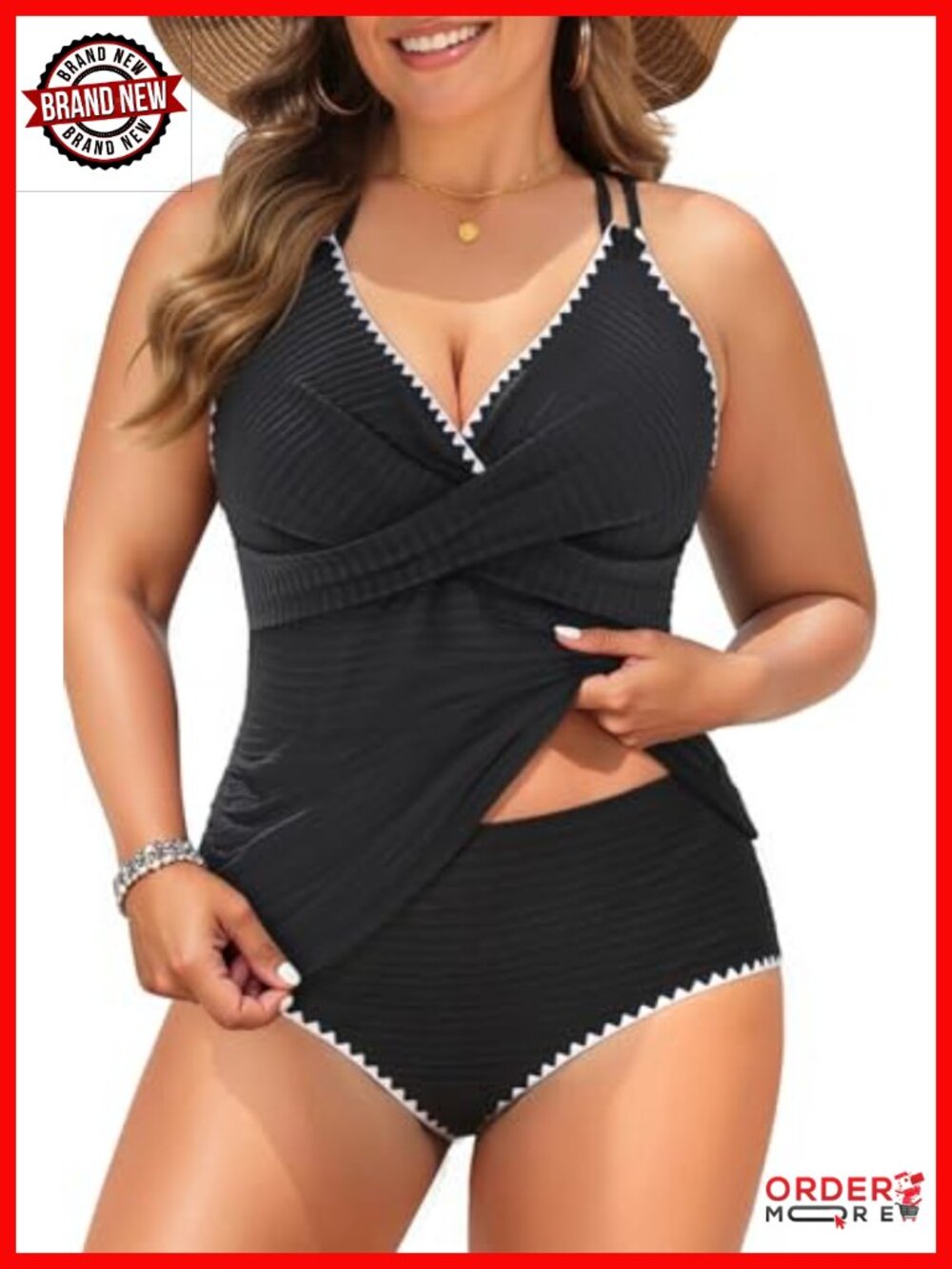 Plus Size Tankini Swimsuits - Two Piece Tummy Control Bathing Suits Ribbed High